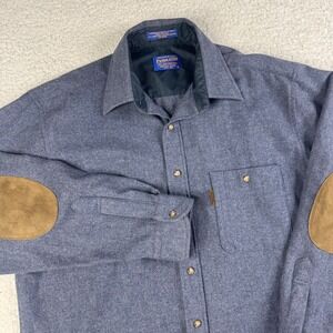 Pendleton Mens Large Wool Shirt with Elbow Patches Button Flannel USA